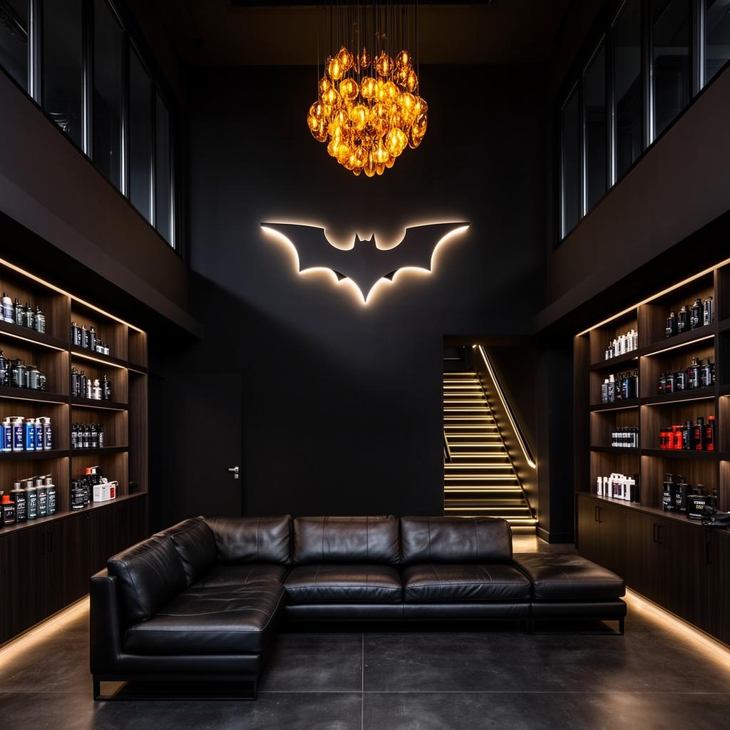 Client lounge with Batman wing logo Palm Beach FL